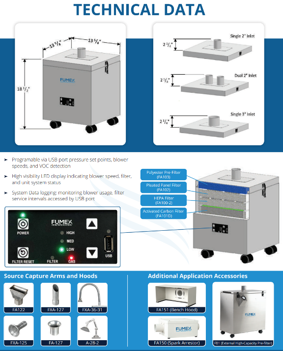 Fumex FA1 Mini Compact Commercial Laser Fume Extractor Dust Collector - Image 7