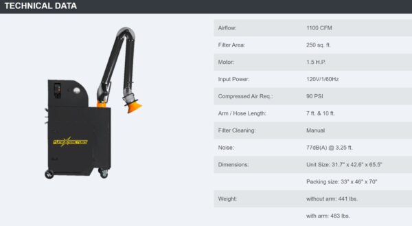 FumeXtractors FX-PT Portable Source Capture Fume Extractor and Dust Collector - Image 3