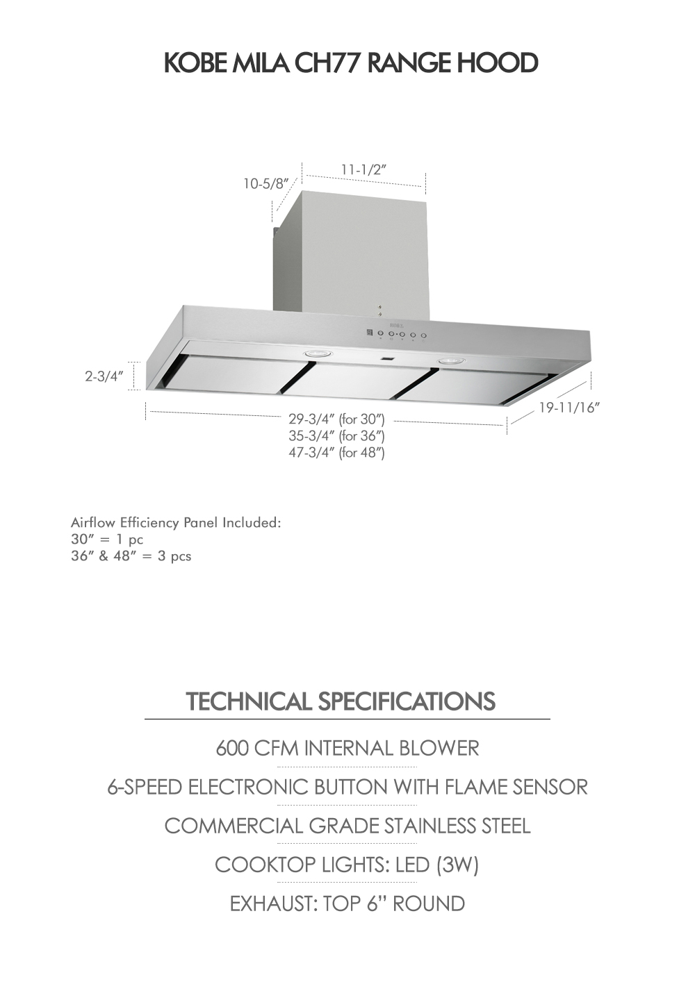 KOBE Mila Premium CH77 Series Under Cabinet Range Hood 48" - Image 5